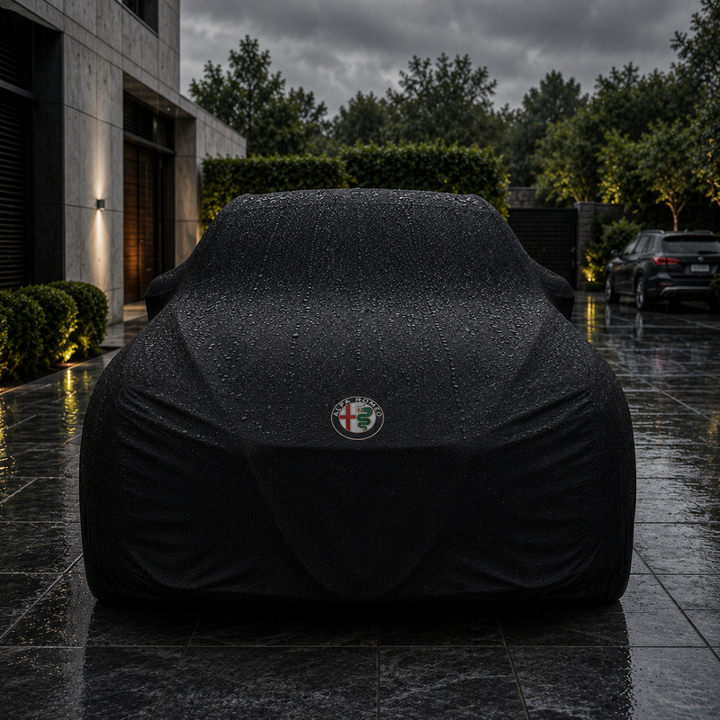 Black Alfa Romeo waterproof outdoor car cover custom tailored fit