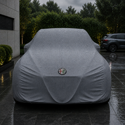 Gray Alfa Romeo waterproof outdoor car cover custom tailored fit
