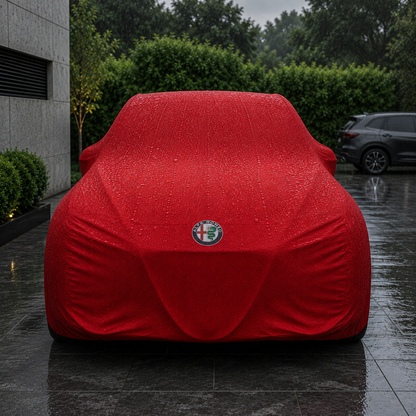 Red Alfa Romeo waterproof outdoor car cover custom tailored fit