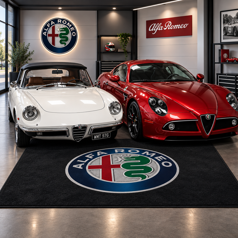 Alfa Romeo Logo Car Rug with professionally finished edges