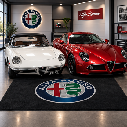 Alfa Romeo Logo Car Rug with professionally finished edges