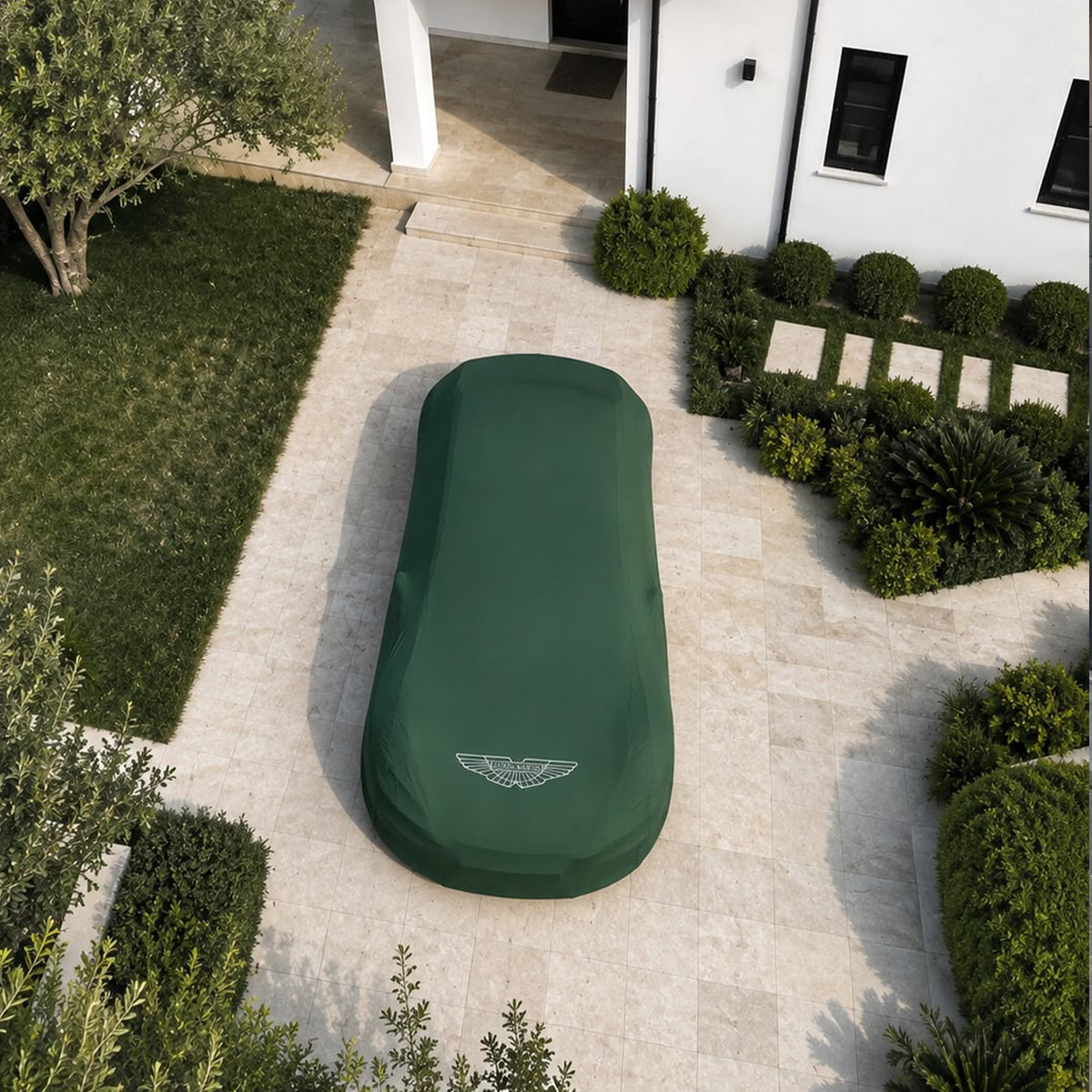 Green Aston Martin indoor car cover