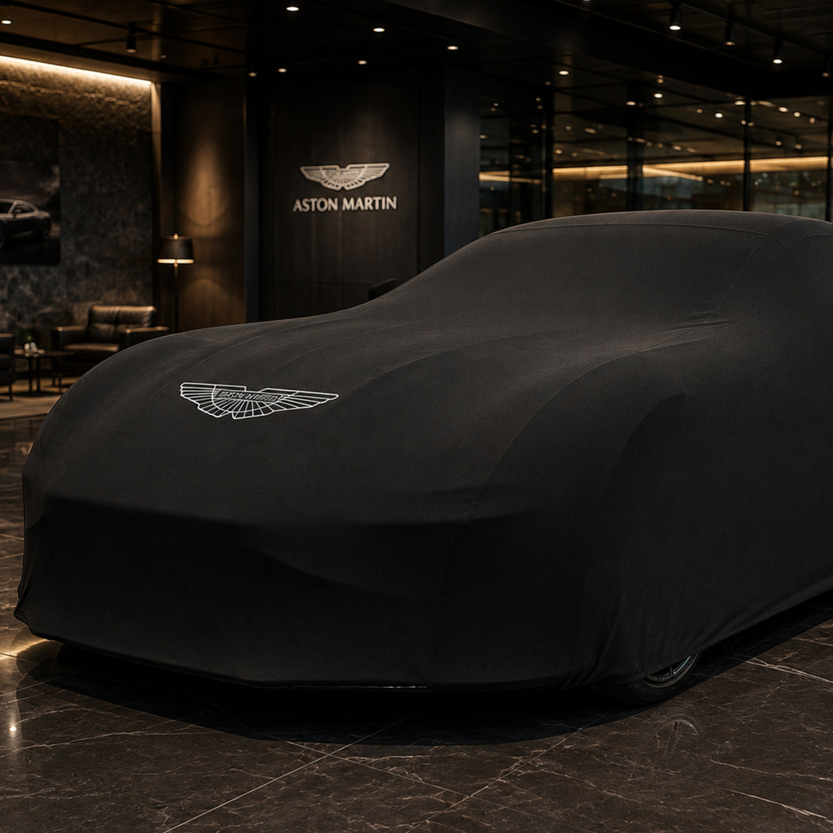 Black Aston Martin indoor car cover
