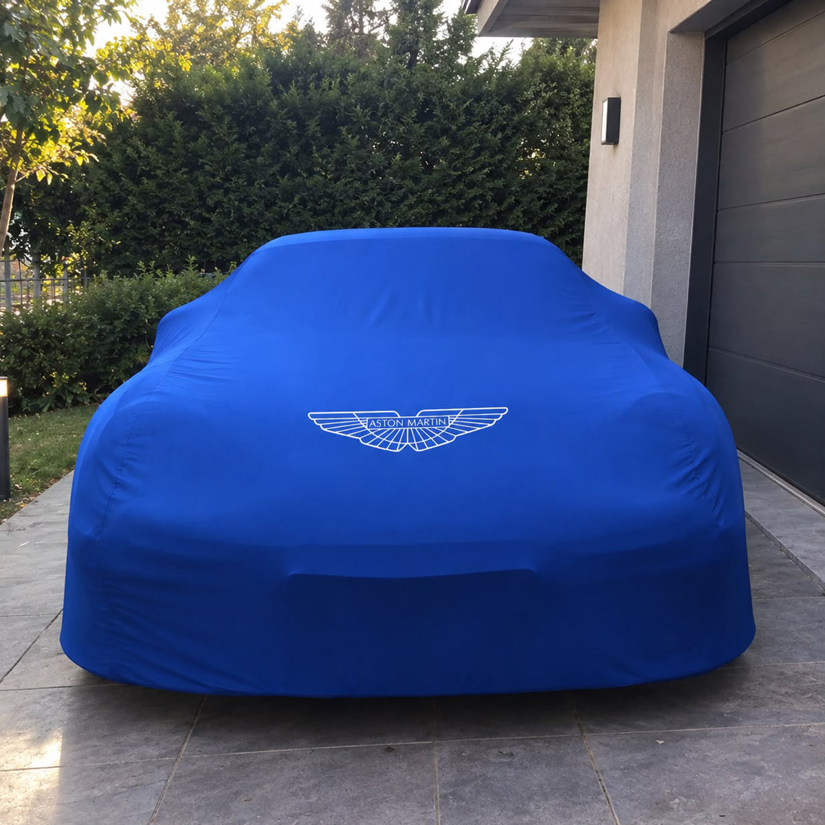 Blue Aston Martin indoor car cover