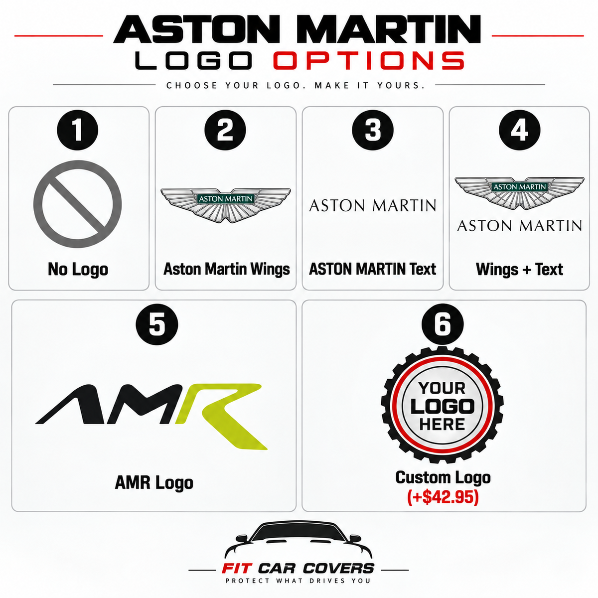 Aston Martin logo options for custom indoor car cover