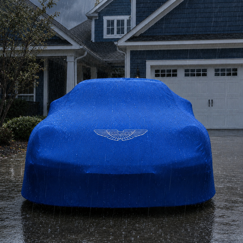 Blue Aston Martin waterproof outdoor car cover custom tailored fit