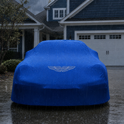 Blue Aston Martin waterproof outdoor car cover custom tailored fit