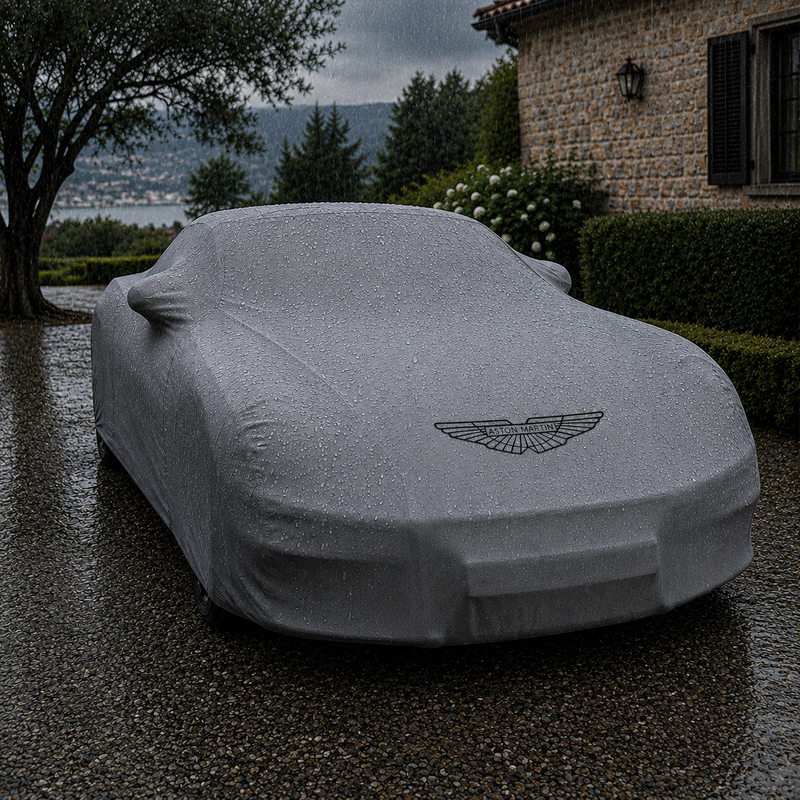 Gray Aston Martin waterproof outdoor car cover custom tailored fit