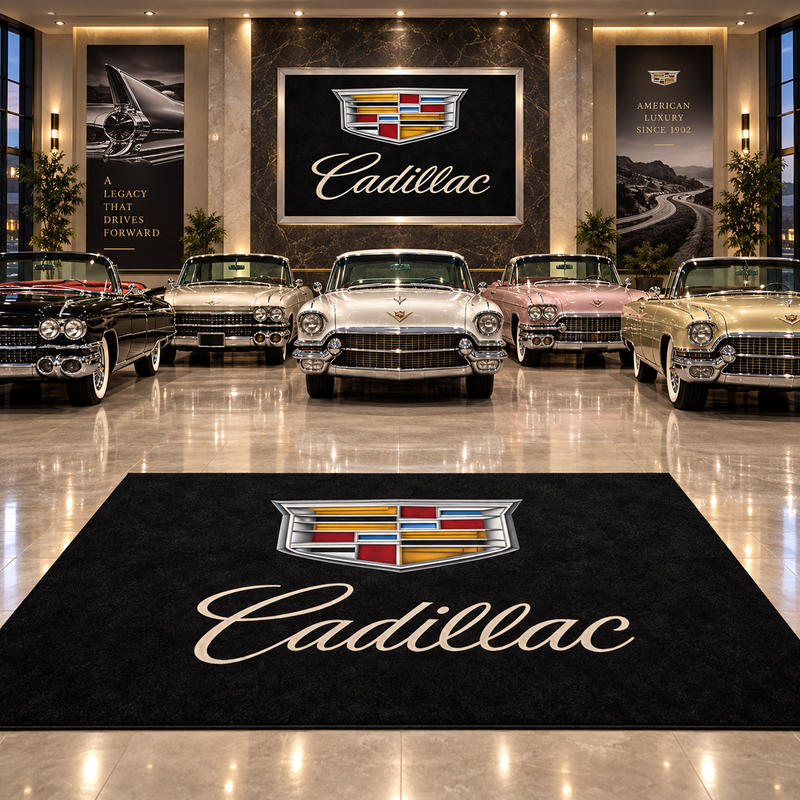 Cadillac personalized car rug with non-slip backing