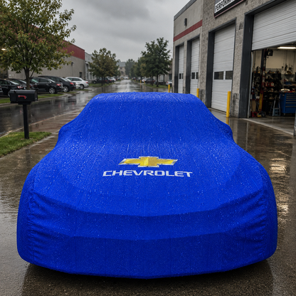 Blue Chevrolet waterproof outdoor car cover custom tailored fit