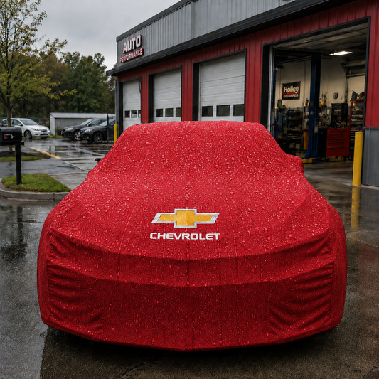 Red Chevrolet waterproof outdoor car cover custom tailored fit