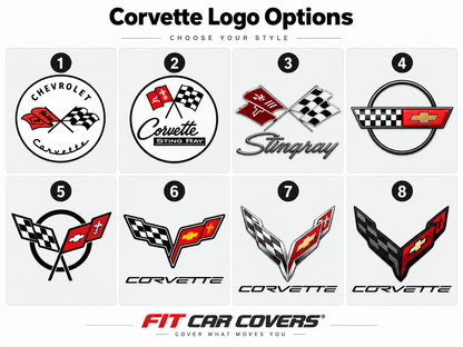 Chevrolet Corvette logo options 1 to 8 for custom indoor car cover