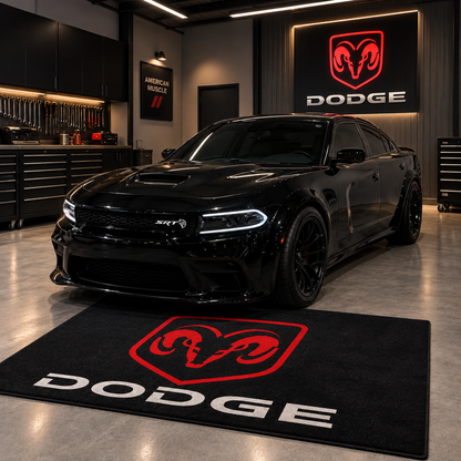 Dodge Logo garage display mat for collector space