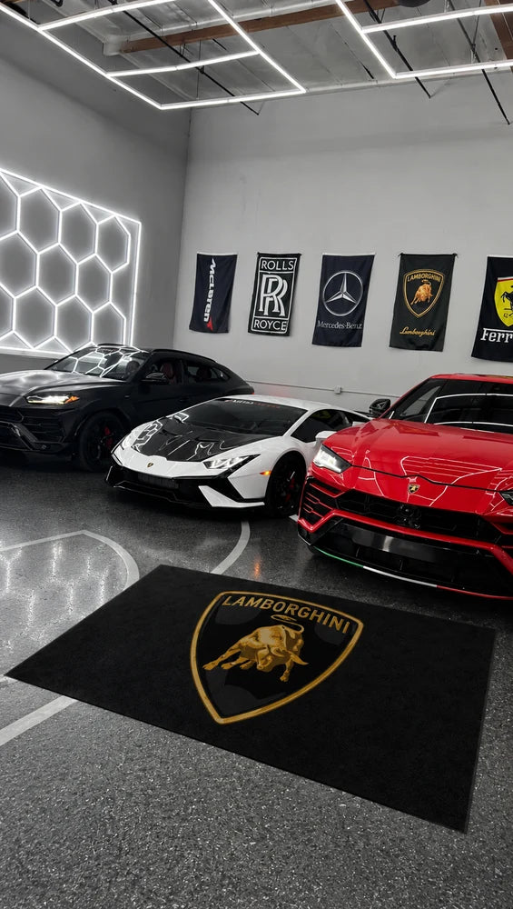 Lamborghini custom display mat for luxury car garage