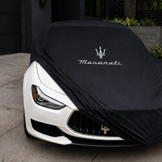 Black Maserati indoor car cover