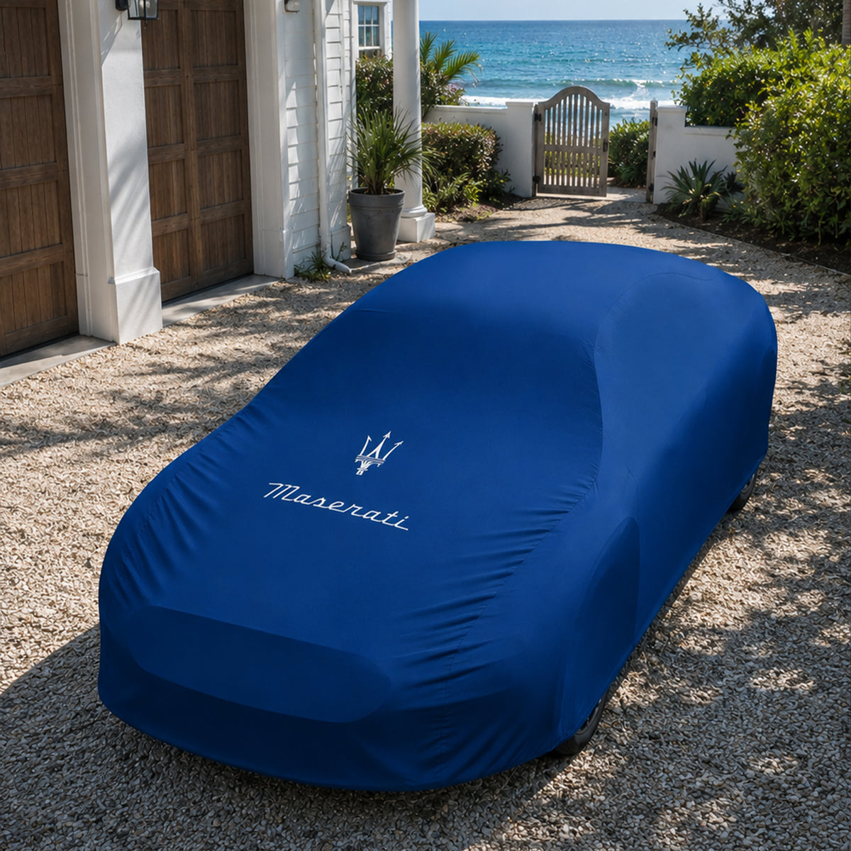 Blue Maserati indoor car cover