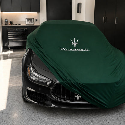 Green Maserati indoor car cover