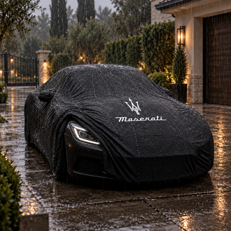 Black Maserati waterproof outdoor car cover custom tailored fit
