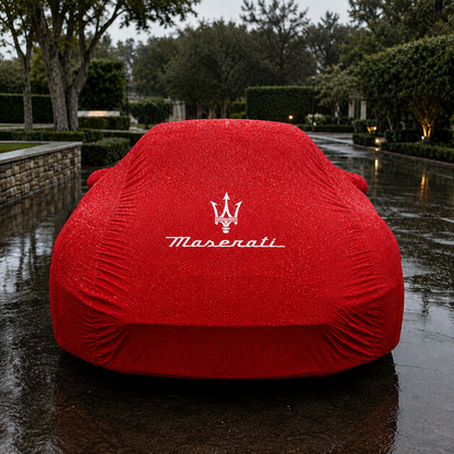 Red Maserati waterproof outdoor car cover custom tailored fit