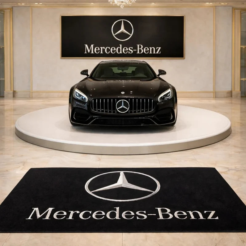 Mercedes-Benz Logo Car Rug with professionally finished edges