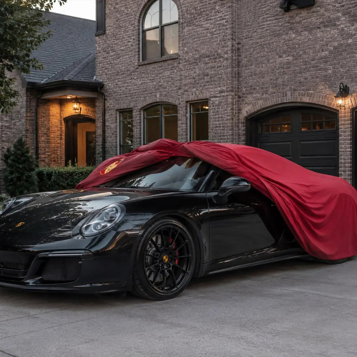 Porsche 911 indoor car cover on vehicle