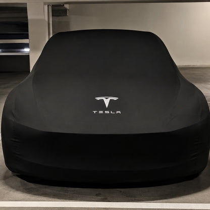 Black Tesla Model 3 indoor car cover with Tesla logo