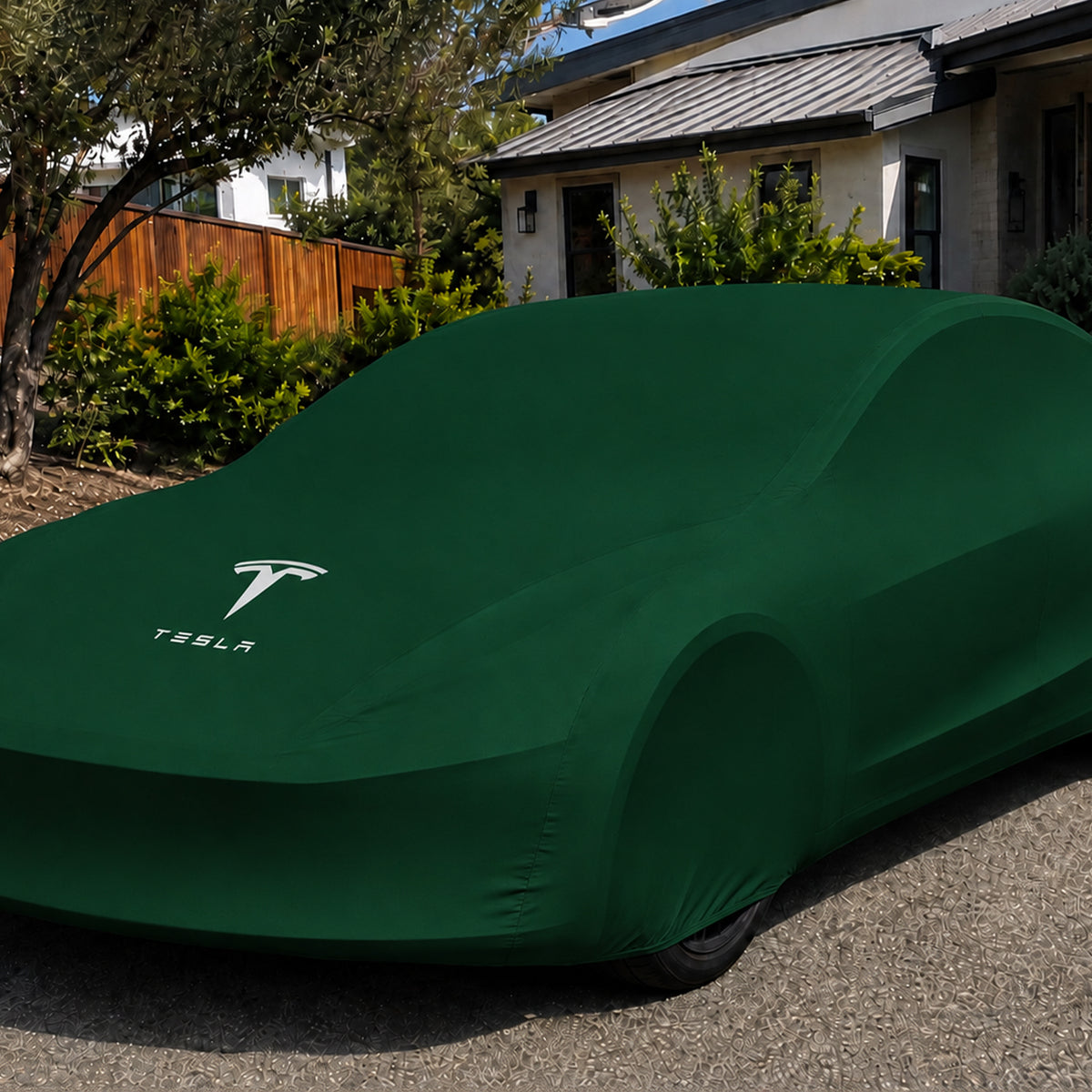 Green Tesla Model 3 indoor car cover